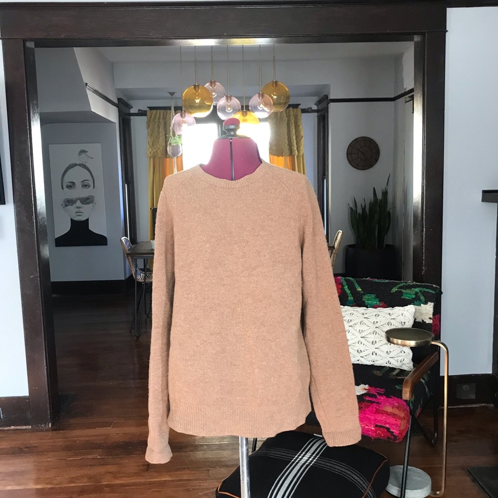 J-crew camel color lambs wool crew neck sweater